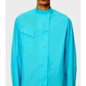 NWT Rare Thierry Mugler X H&M Blue Double Breasted Poplin Men's Shirt Small